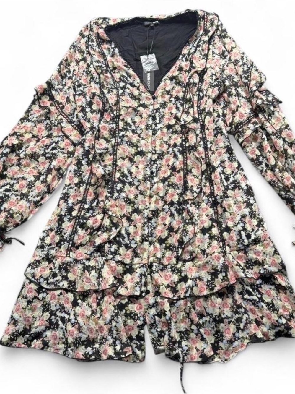 Fashion Nova Black Floral Mini Dress with Pink Roses